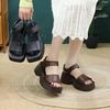 Platform Sandals for Women Comfortable Chunky Heel Slip-On Sandals In Leather Open-Toe Fashion Summer Shoes
