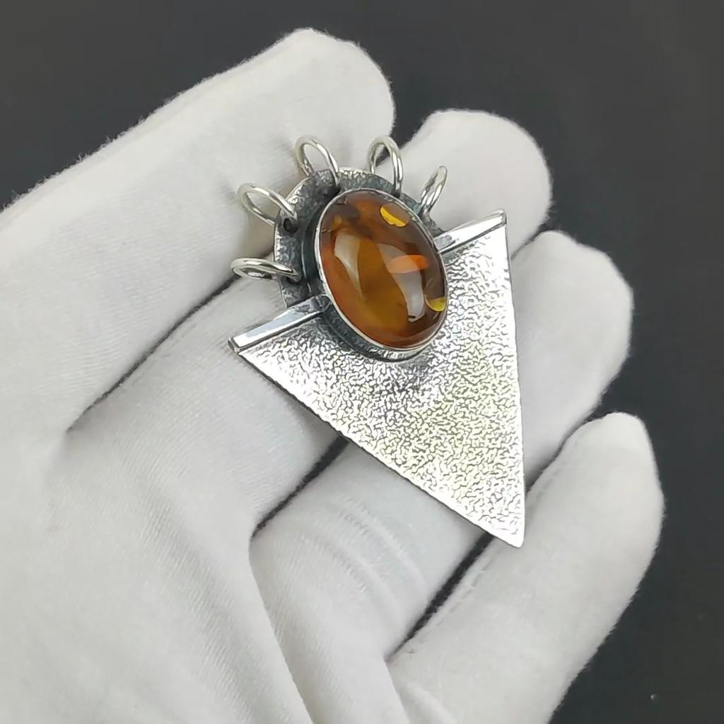 Natural Baltic Amber Gemstone Silver Pendant In 925 Sterling Silver- Handmade Design, Everyday Wear Jewelry, Unique Pendant Mother's Day Gift