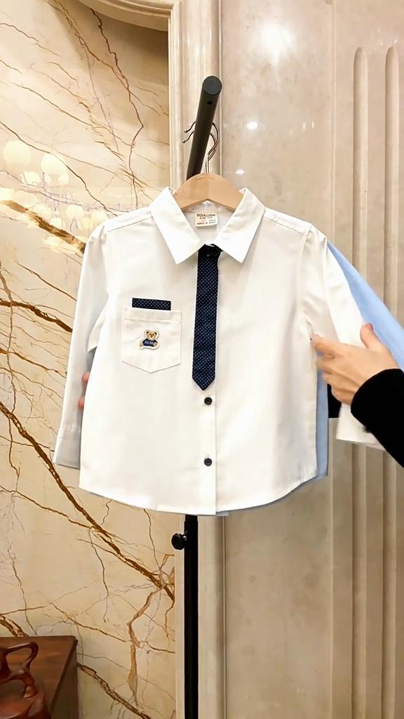 Boys Long Sleeve Shirt School Style Button Down Collared Top Loose Fit Fashion Casual Clothing for Toddler and Kids