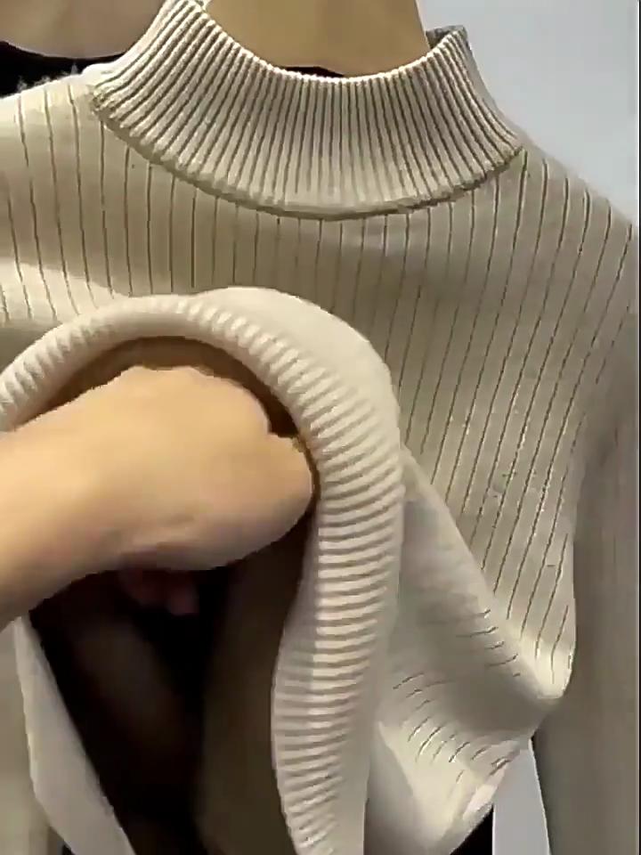 One Piece Velvet Semi High Neck Base Sweater for Women In Autumn and Winter, Paired with A Sweater and Velvet Warm Base Knit Sweater