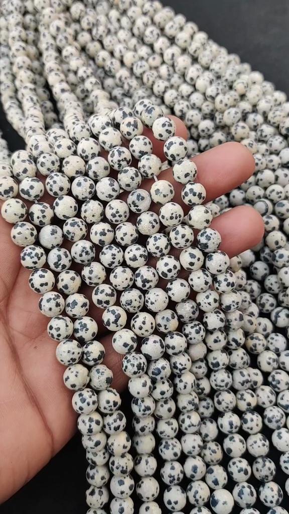 Natural Matt Dalmatian jasper, Smooth Dalmatian Stone beads, Black Spotted Dot, Dot Spot Healing Jewelry Making Beads, 6mm 8mm 10mm Size.