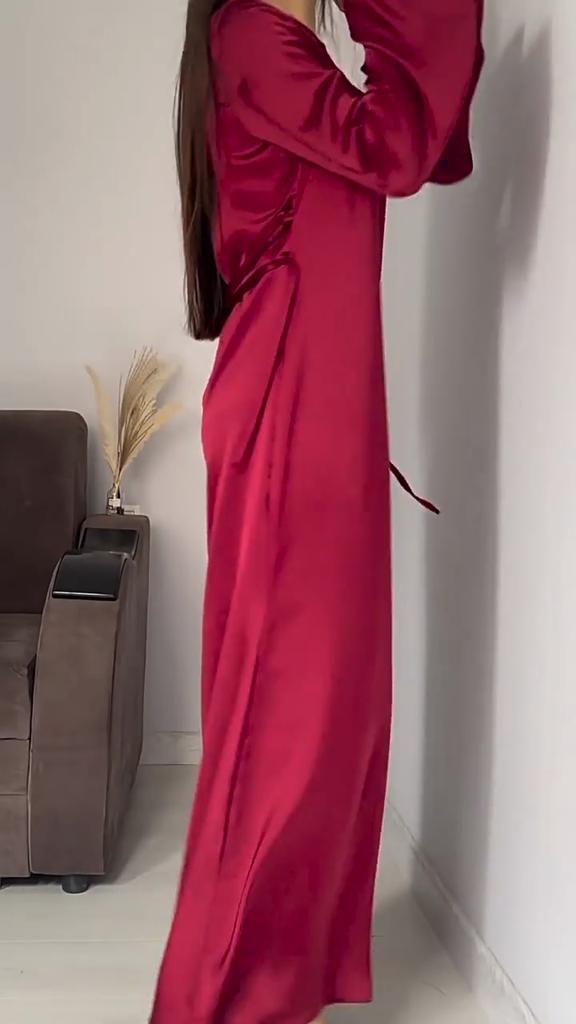 Elegantní večerní saténové šaty s dlouhým rukávem pro ženy Vysoký pas Tenké šněrovací maxi šaty Femme France Vintage Vacation Banket Mermaid Bodycon šaty