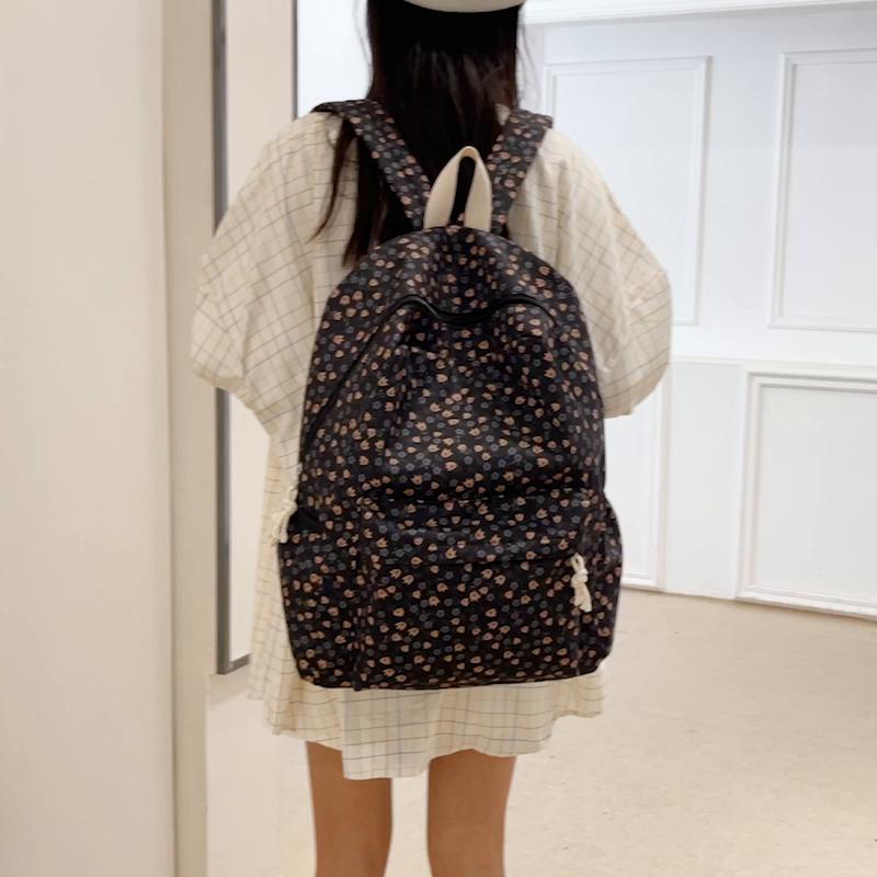Flower Print Backpack Women's School Bag Campus Girls Nylon Backpack