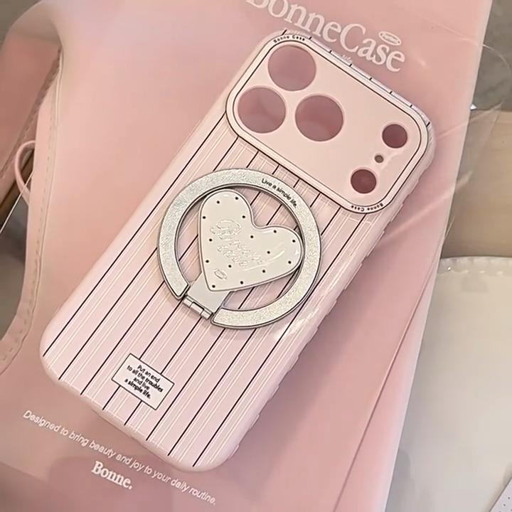 Creative Striped Heart-Shaped Stand Phone Case for iPhone 16, iPhone 17, iPhone 17 Pro Max