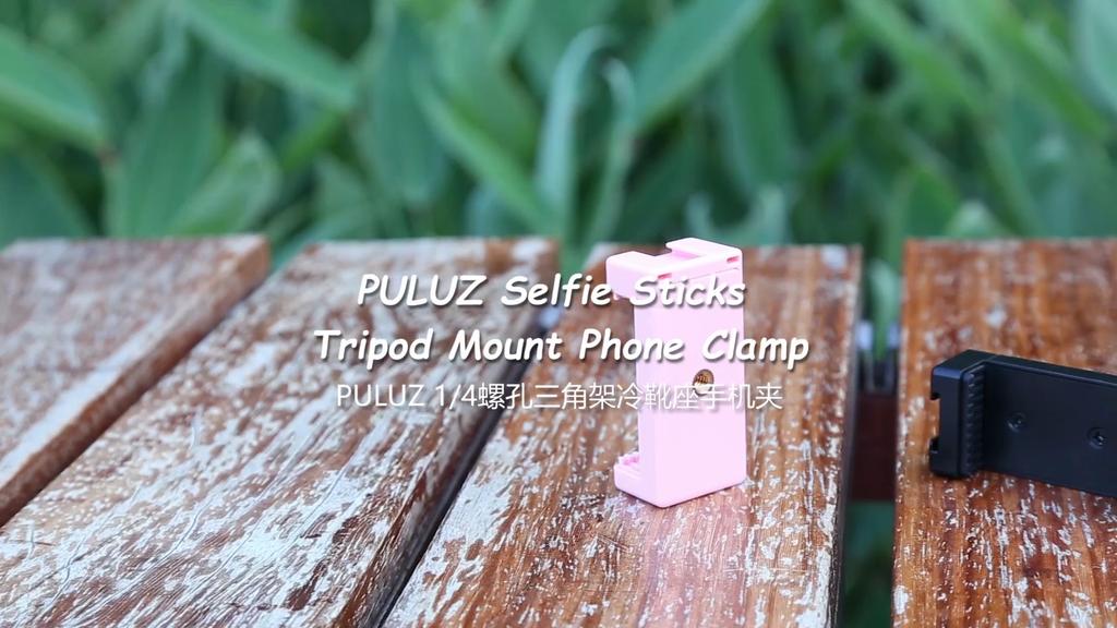 PULUZ Selfie Sticks Tripod Mount Phone Clamp with 1/4 Inch Screw Holes & Cold Shoe Base