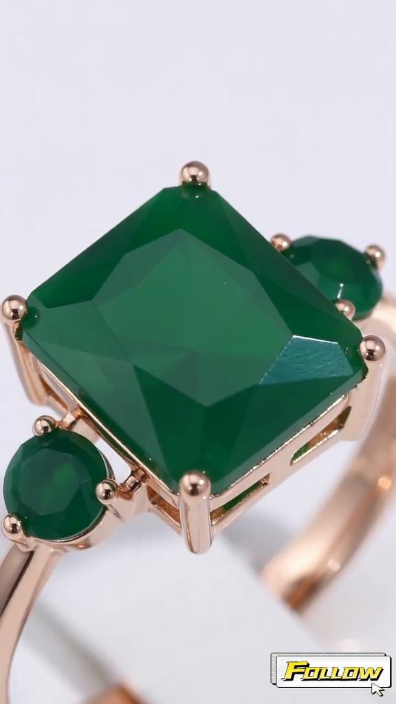 Kinel Square Dark Green Cubic Zircon Vintage Rings For Women