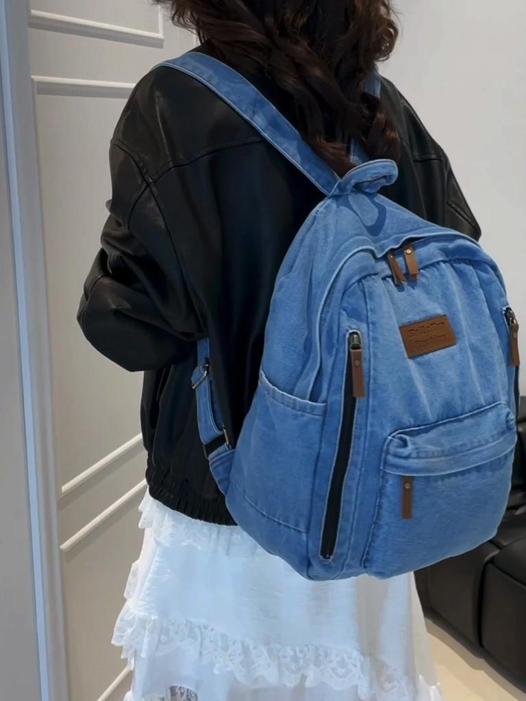 Large Capacity Denim Backpack Women's Backpack Student Travel School Bag