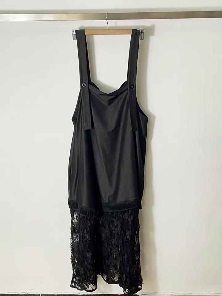 Xitao Lace Patchwork False Two Piece Suspender Dress GXY1052