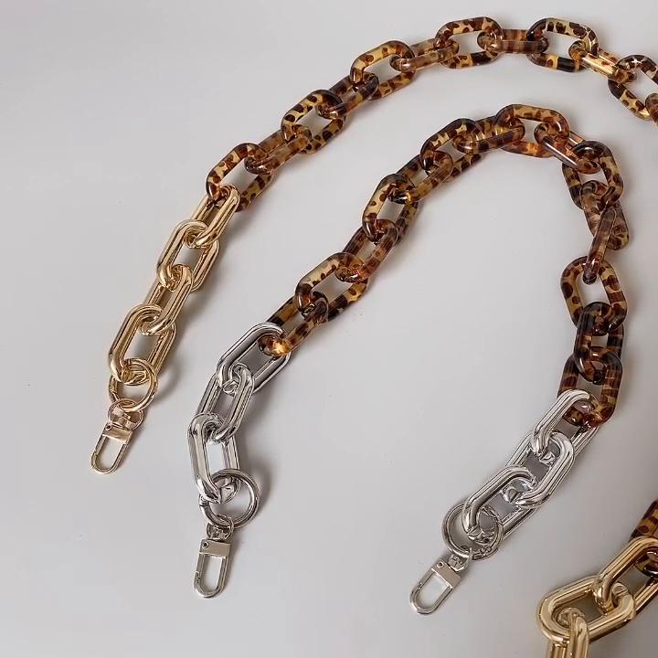 New Fashion Woman Bag Accessory Detachable Part Replacement Chain Leopard Gold Silver Acrylic Strap Women Shoulder Handle Chain