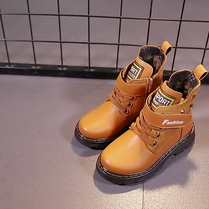 Children's Retro Leather Boots Boys Stylish Short Boots Warm Casual Leather Shoes