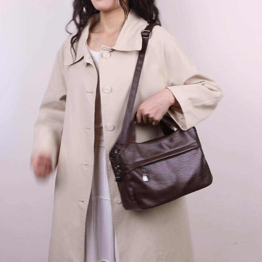 Vintage Shoulder Bag PU Crossbody Bag Large Capacity Women's Multi-Layer Handbag