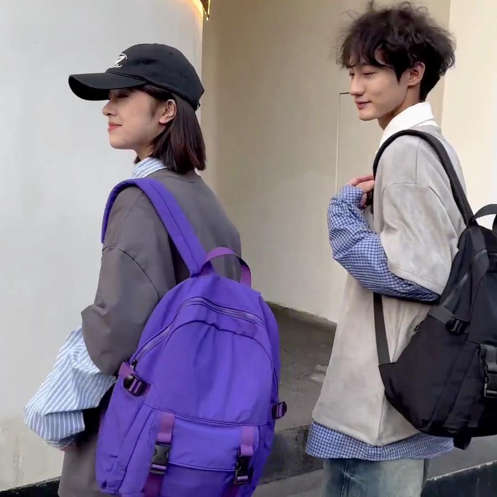 Solid Color Backpack Men's Nylon Waterproof Large Capacity Lightweight Travel Backpack Student School Bag