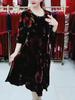 Women's Plus Size Dress Vintage Printed Gold Velvet Dress Loose Crew Neck Long Floral Dress Spring Summer