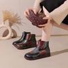 Johnature Mixed Colors Genuine Leather Women's Short Boots Ethnic Style Warm Comfortable Flat Cotton Shoes