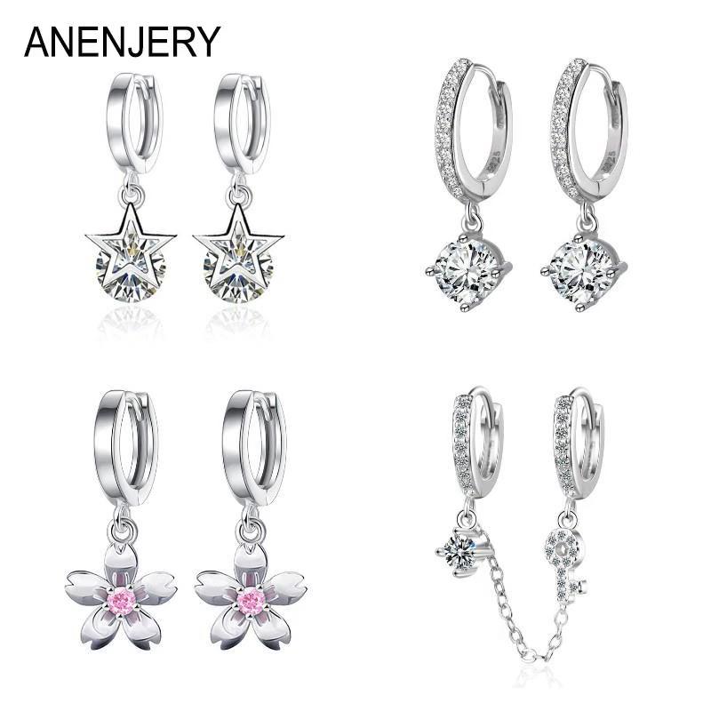 ANENJERY Earrings Mosaic CZ Four-prong Zircon Drop Earrings for Women Oorbellen Brincos Pendientes S-E401