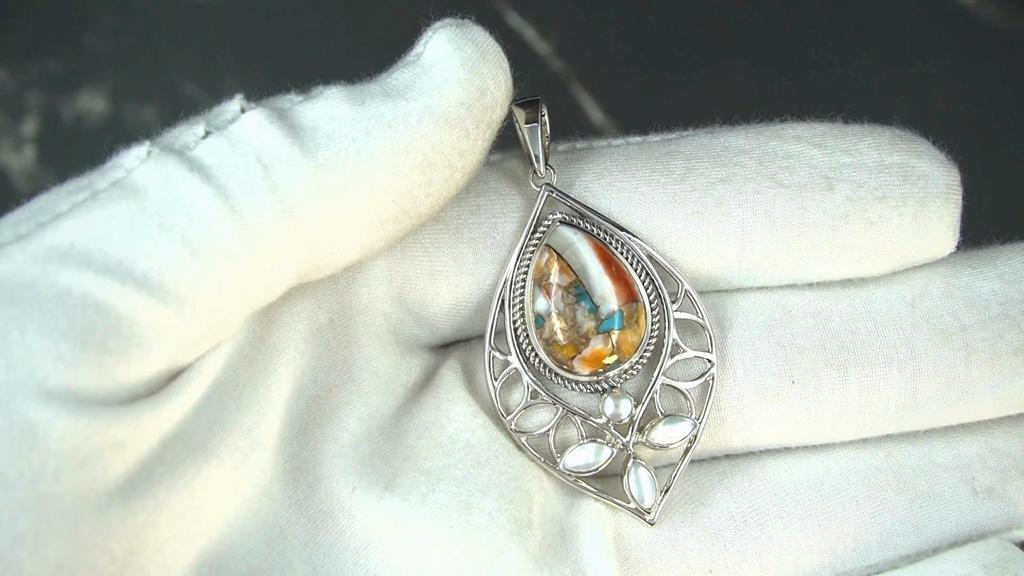 Oyster turquoise & Pearl Pendant 925 sterling silver jewelry for women gift for her