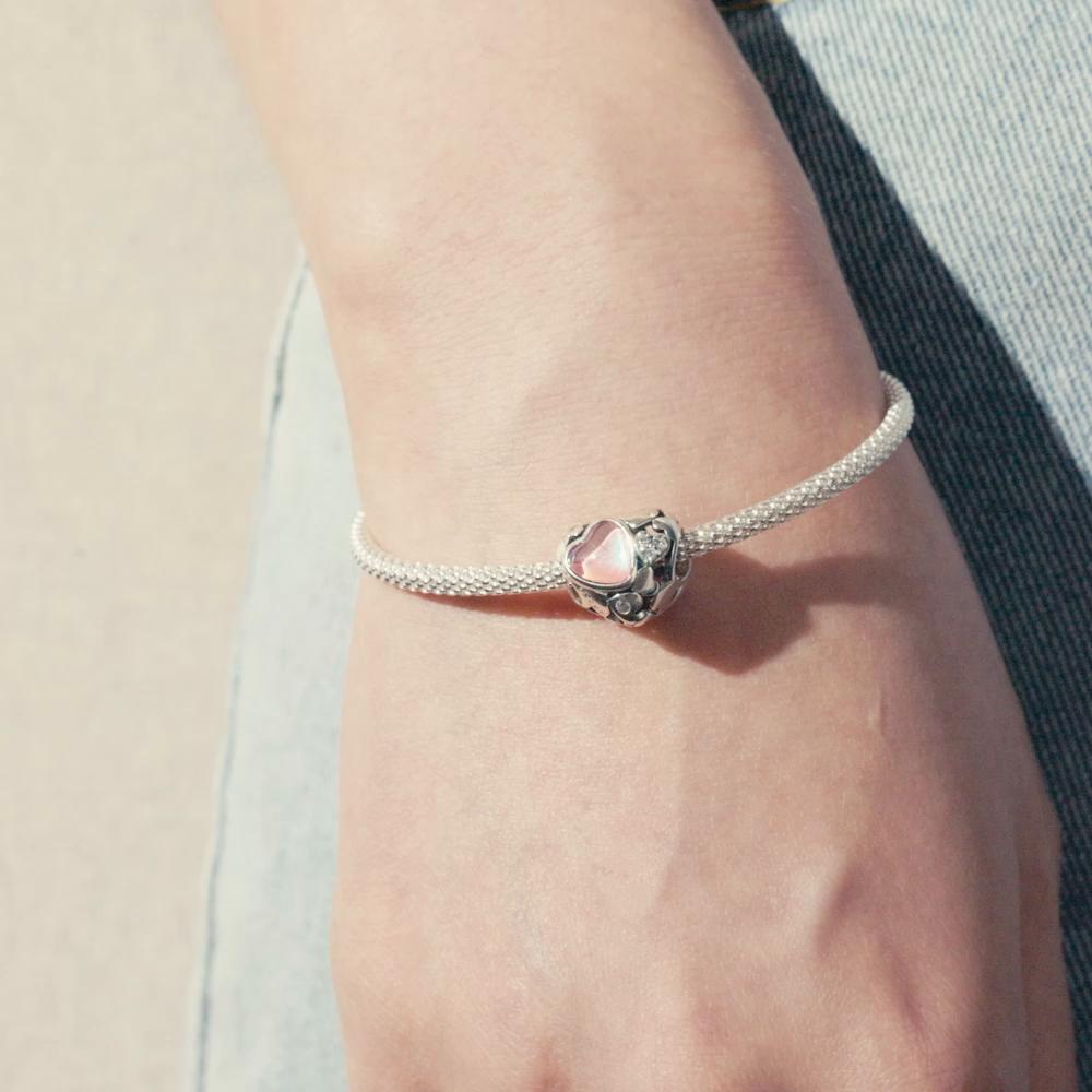 WOSTU 925 Sterling Silver Creative Hollow Hearts Charm Beaded Pendent Female Fit DIY Bracelet Bangle Jewelry Gifts