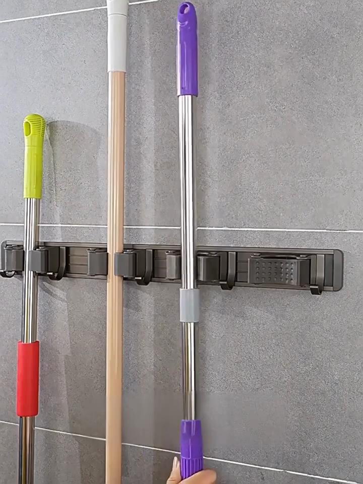 Heavy Duty Metalen Dweil- en Bezemhouder Wandmontage Verstelbare Haken Opbergorganisator voor Huis Garage Keuken Tuin Ruimtebesparend Gereedschapenrek
