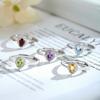 Classic S925 Sterling Silver Ring, Oval Natural Crystal & CZ Adjustable Band for Ladies