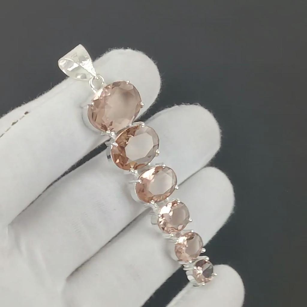 Morganit Hänge, 925 Sterling Silver Hänge, Handgjort Hänge, Antikt Hänge, Morganit Ädelstenshänge, Alla hjärtans dag-present