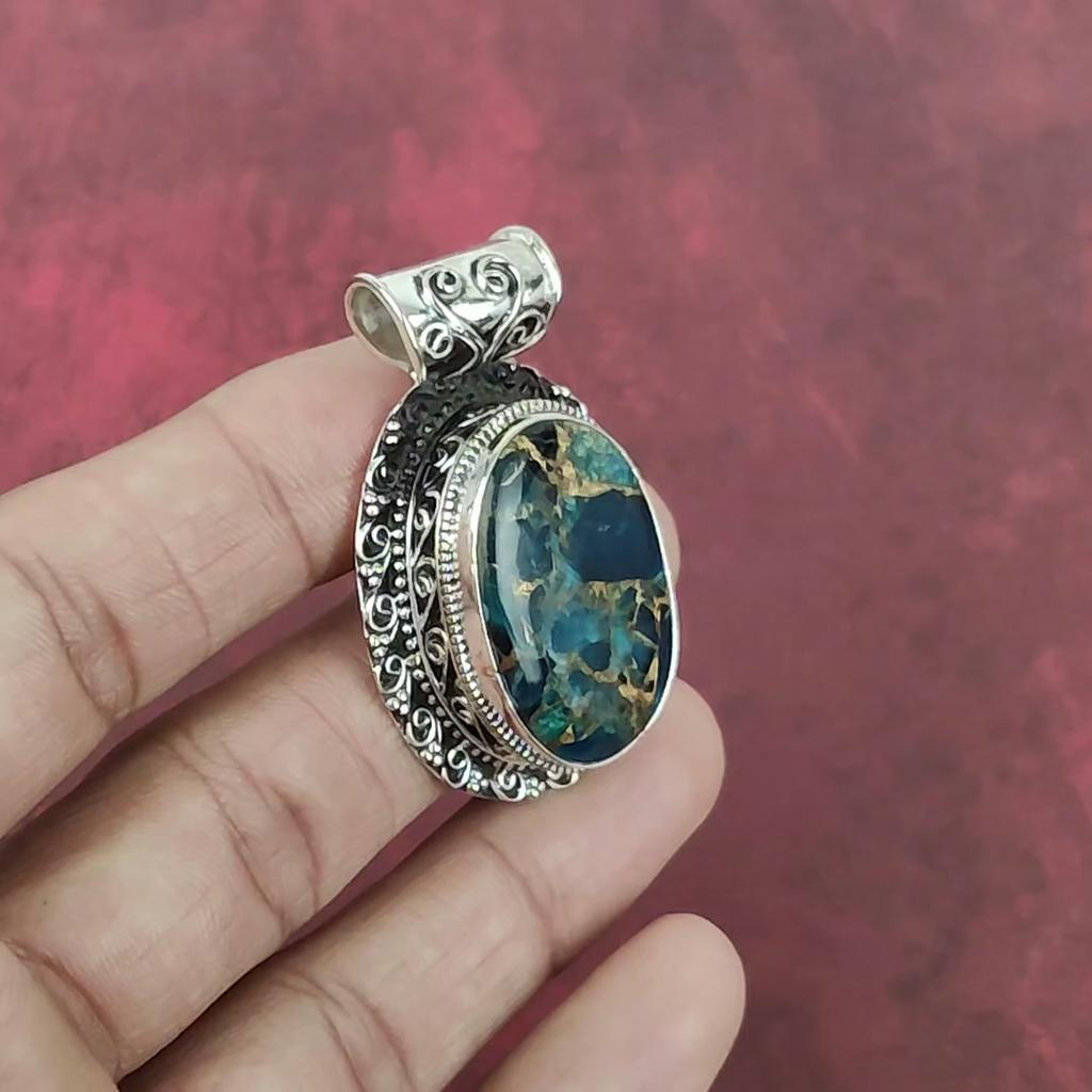 Copper Apatite Handmade Gemstone Pendant, 925 Solid Sterling Silver Pendant Bohemian Jewelry, For Engagement Gift