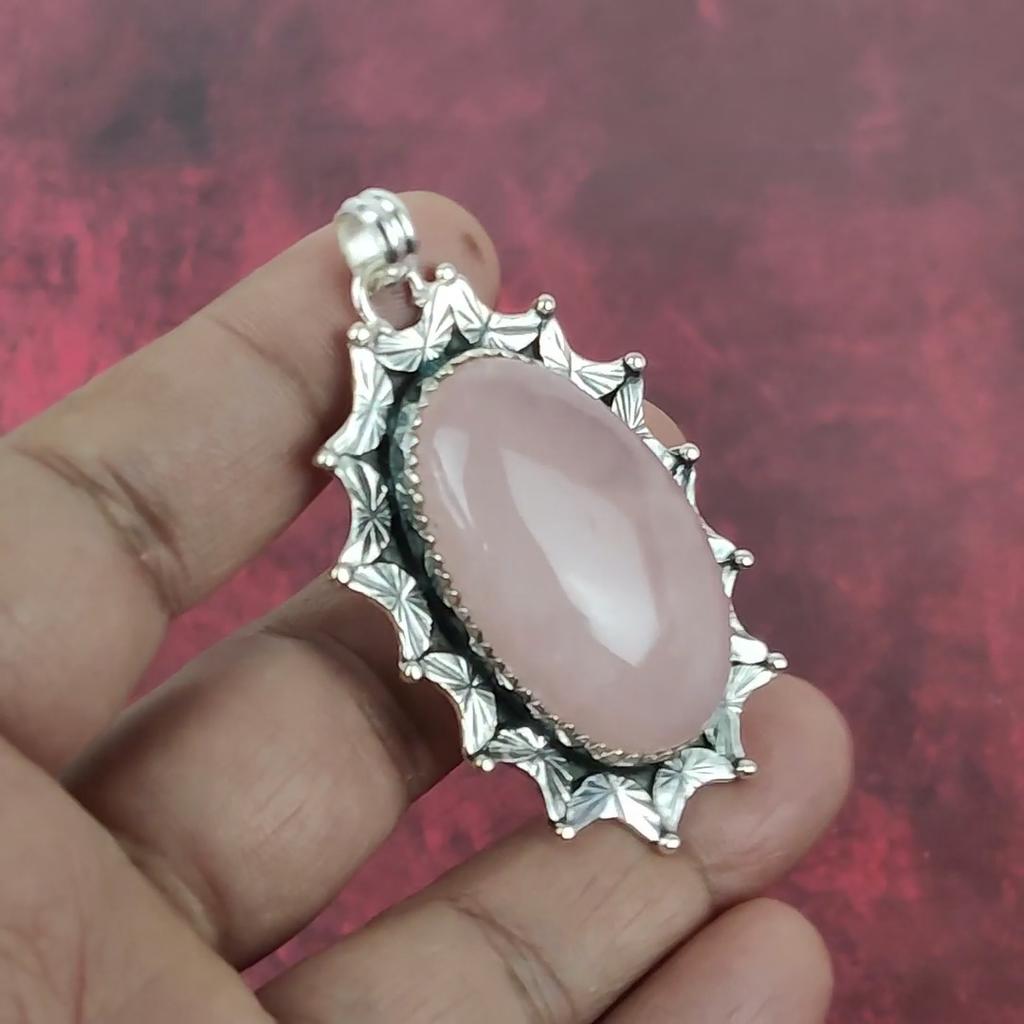 Rose Quartz Jewelry, 925 Solid Sterling Silver Pendant Handmade Gemstone Jewelry, Gifts For Wife Brand New Pendant