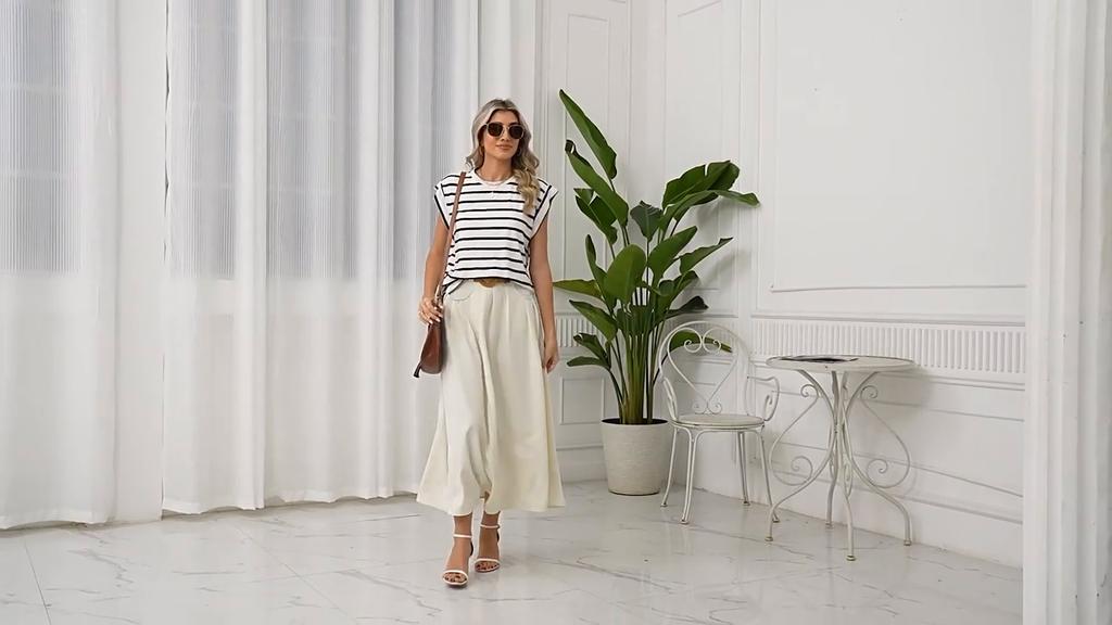 2024 Women's Spring/Summer New Round Neck Loose Short Sleeved T-shirt Striped Top