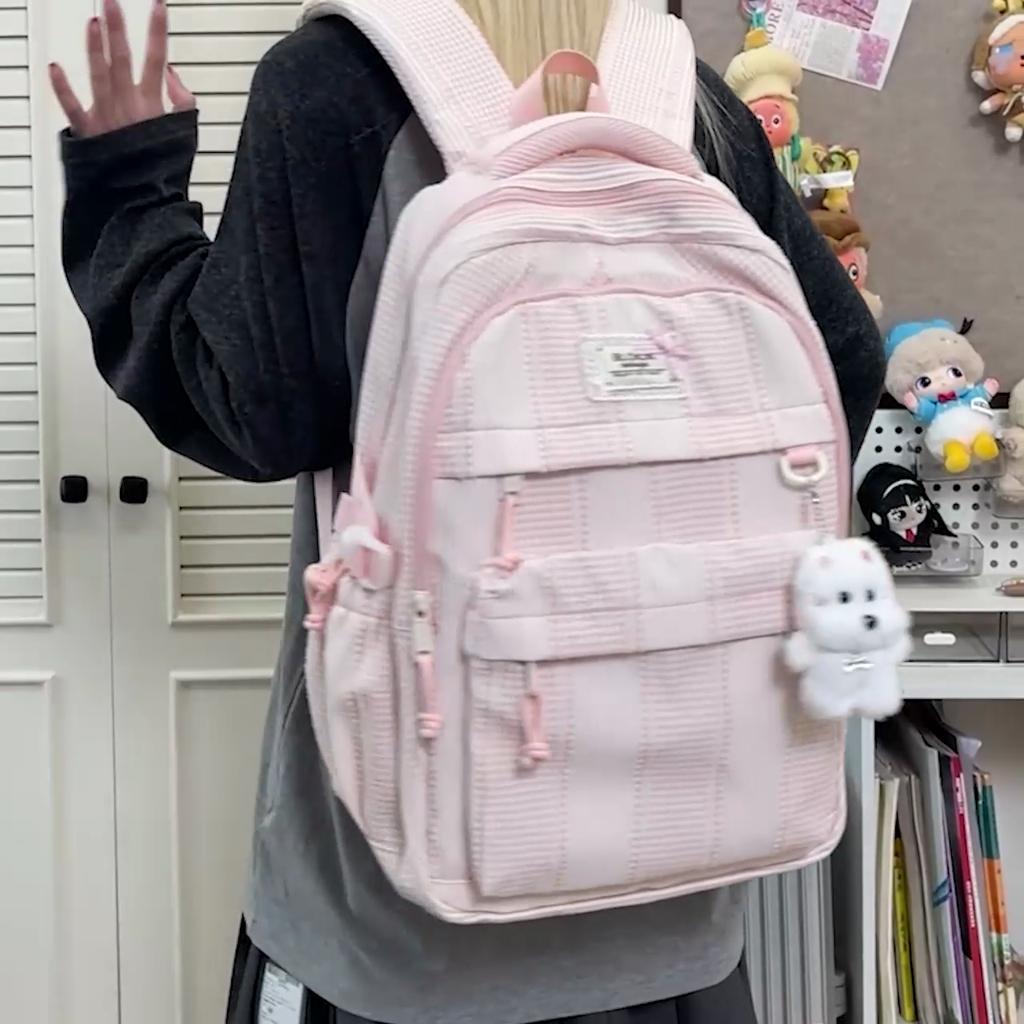 Plaid Backpack Student Class Commuter Schoolbag Women's Lightweight Multi-Compartment Large Capacity Backpack