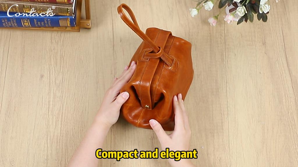 CONTACT'S Fashion Genuine Leather Clutch Bag Women Capacity Metal Frame Handle Handbag Travel Famliy Gift Wristlets Bag