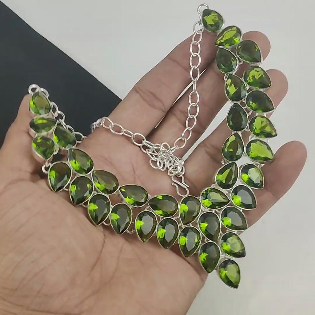 Beautiful Peridot Gemstone Handmade 925 Sterling Silver Necklace, Peridot Silver Necklace For Wife, Unisex Necklace, Party Waer Gift