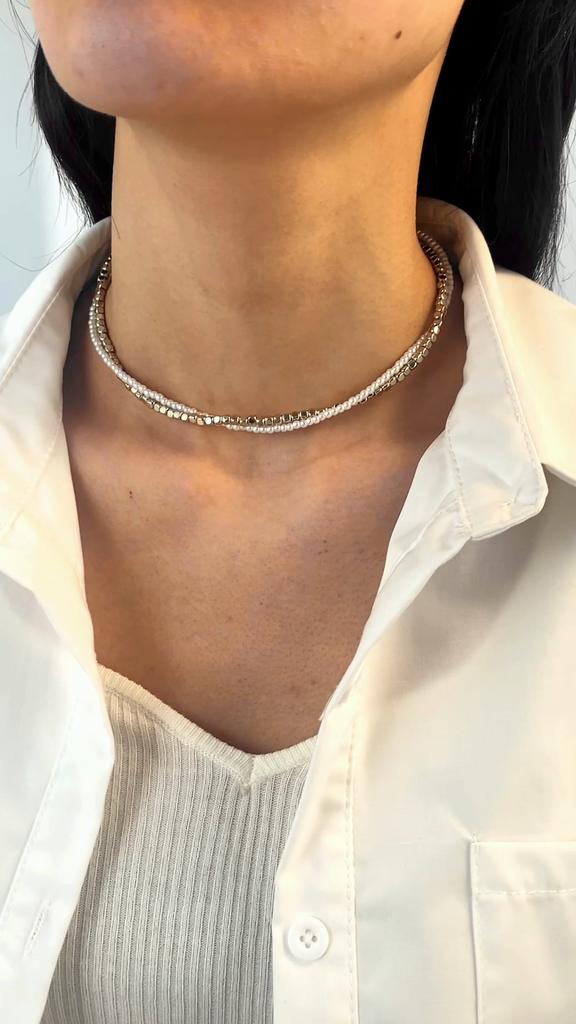 Minimalist Japanese and Korean Style Fresh Imitation Pearl CCB Versatile Bead Necklace, Square Candy Round Bead Necklace, Neck Chain, Women's Jewelry