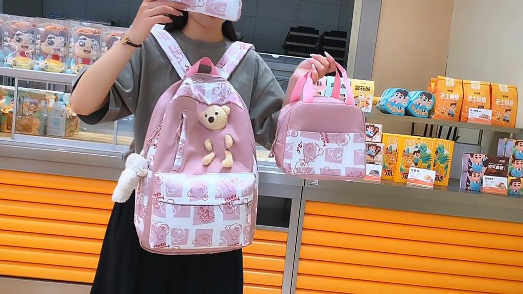 Large-capacity Schoolbag Female Cute Bear Backpack Lunch Box 5-piece Travel Backpack