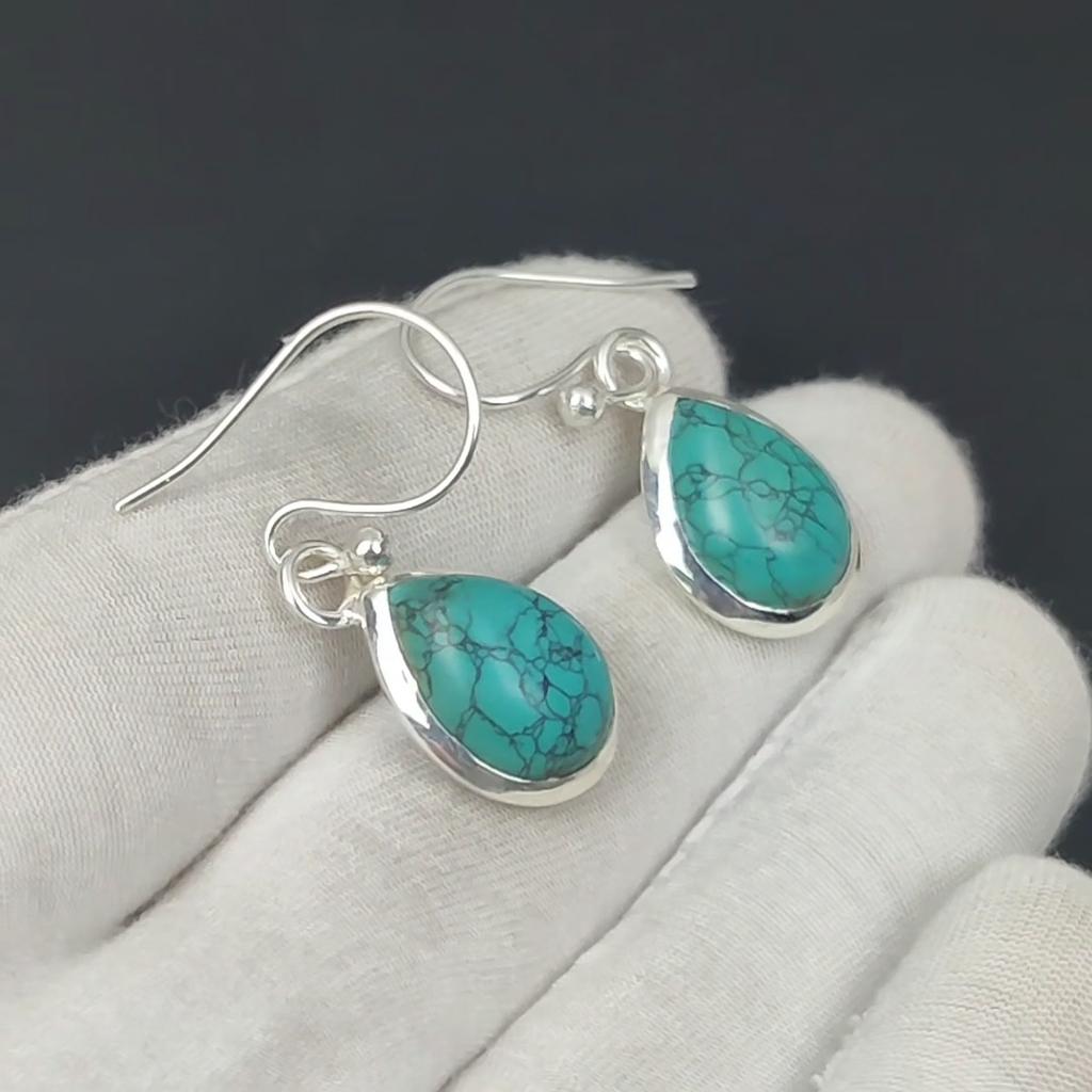 Turkis øredobber, 925 sterling sølv øredobber Vakker edelsten Cabochon turkis stein øredobber Bursdag øredobber gave til henne for kvinner