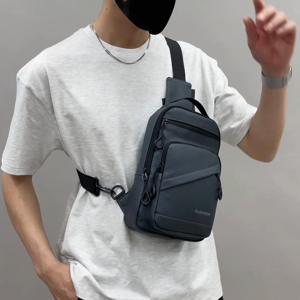 Men's Solid Color Crossbody Bag Outdoor Sports Chest Bag Large Capacity Commuter Shoulder Bag
