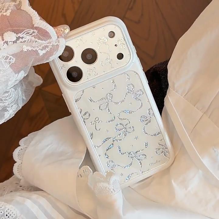 Creative Silver Bow Phone Case for iPhone 16, iPhone 17, and iPhone 17 Pro Max