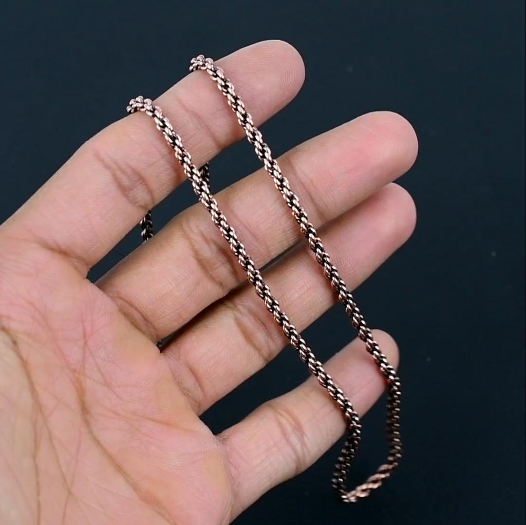 100% Solid Copper Rope Chain Pure Copper Oxidized Rope Chain Necklace Handmade Copper Chain Necklaces For Women And Mens Chain Thickness 3mm