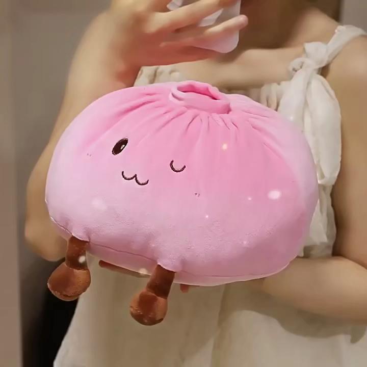 Cute Dumpling Plush Pillow Fun Expression Bun Plush Toy Hand-Made Dumpling Throw Pillow Ultra-Soft Kids Present Bedroom Decor