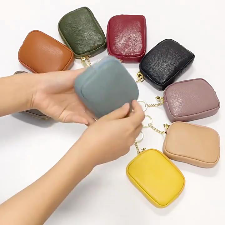 Mini Coin Purse Keychain for Women, PU Leather Zipper Small Wallet, Portable Coin Pouch for Cash Cards Keys, Compact Key Ring Wallet Bag