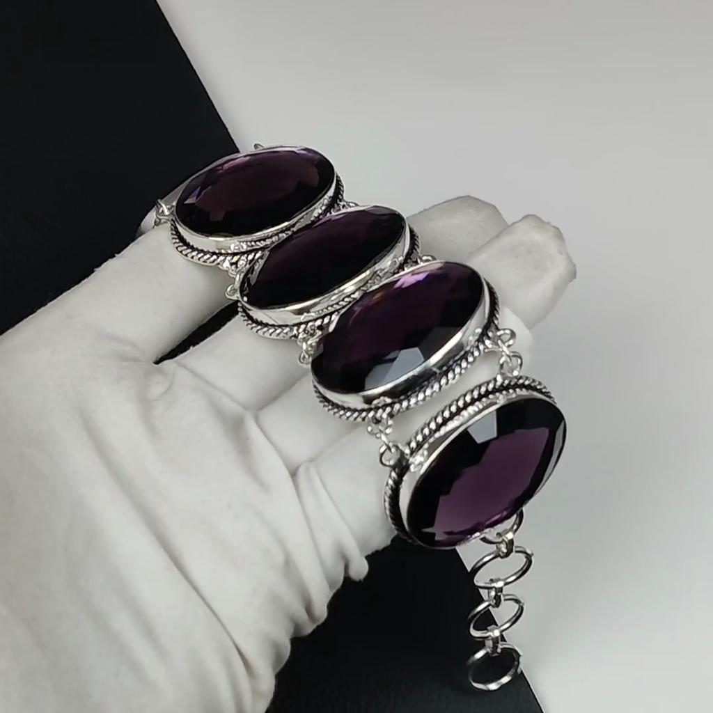 Beautiful Amethyst Gemstone Handmade 925 Sterling Silver Bracelet, Amethyst Bracelet For Wife , Unisex Bracelet, Easter Gifts