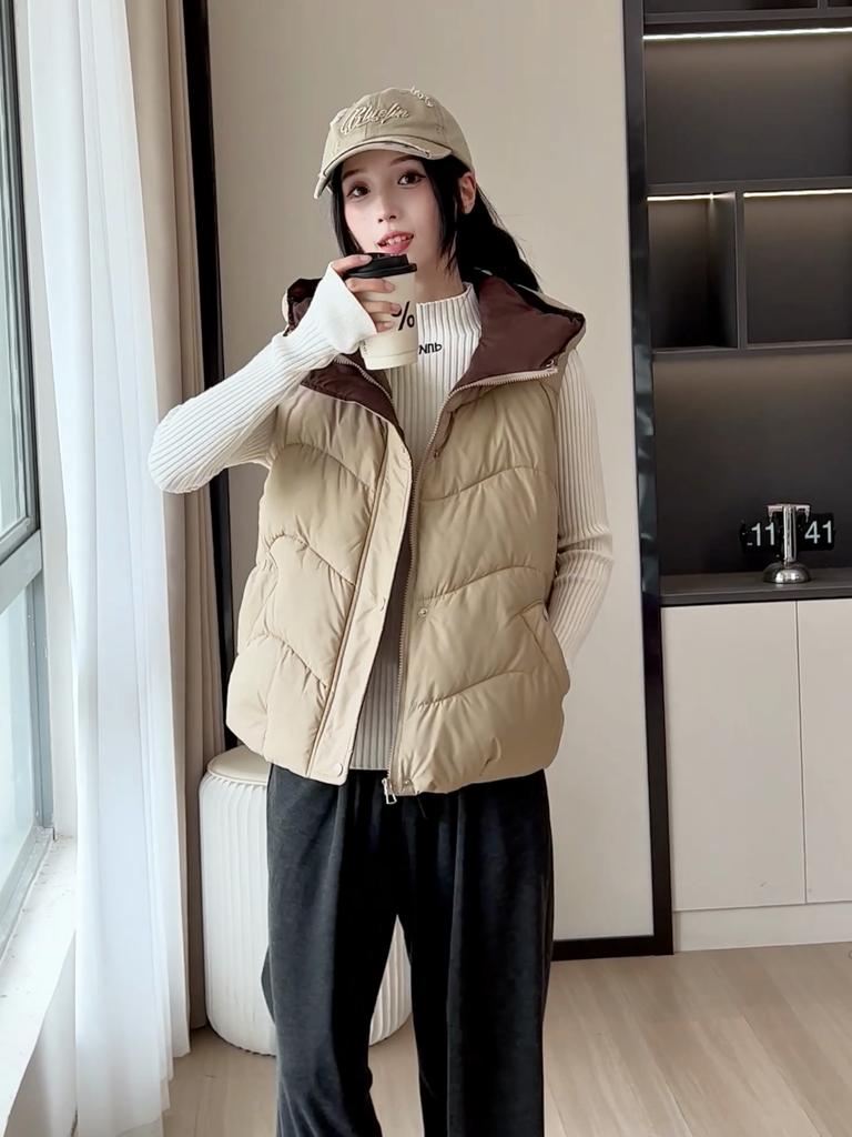 Fashion Winter Sleeveless Vest Woman Warm Outerwears Hooded Casual Thick Women's Jackets