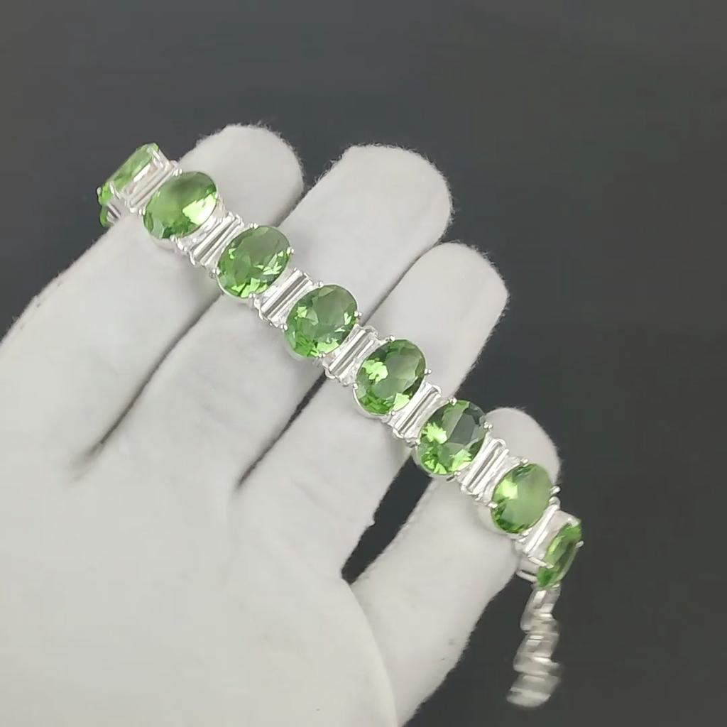 Bracelet Améthyste Verte Bracelet en Argent Sterling 925 Bracelet à Chaîne Réglable Bracelet Bohème Fait Main Bijoux en Pierre Gemme Améthyste Verte Cadeaux de Fiançailles