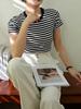 Striped T-shirt Women's Summer Short-sleeved 2024 New Pure Cotton Retro Top Slim Slimming Bottoming Shirt