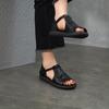Johnature Genuine Leather Peep Toe Flat Sandals Vintage Solid Color Soft Sole Comfortable Versatile Women Shoes