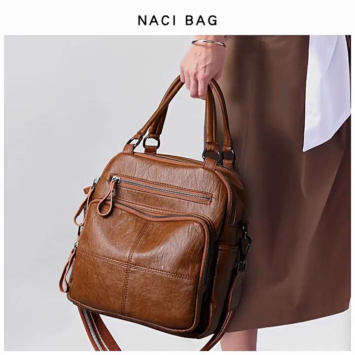 3in1 Retro Genuine Leather Women Backpacks Soft Cowhide Small Backpack Natural Leather Shoulder Crossbody Bag Commuting Daypack
