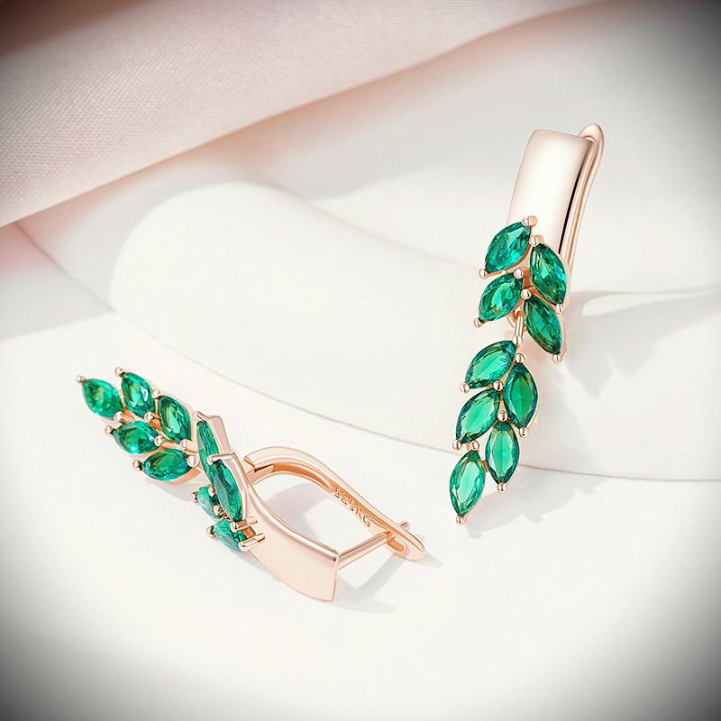 Green Leaf Zirkon Baumeln Ohrringe Für Frauen Rose Gold Farbe Luxus Schmuck Geschenk Braut Hochzeit Ohrringe