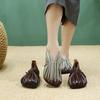 Johnature Retro Handmade Pleated Flats Genuine Leather Round Toe Soft Soled Lightweight Women's Slip-on Shoes