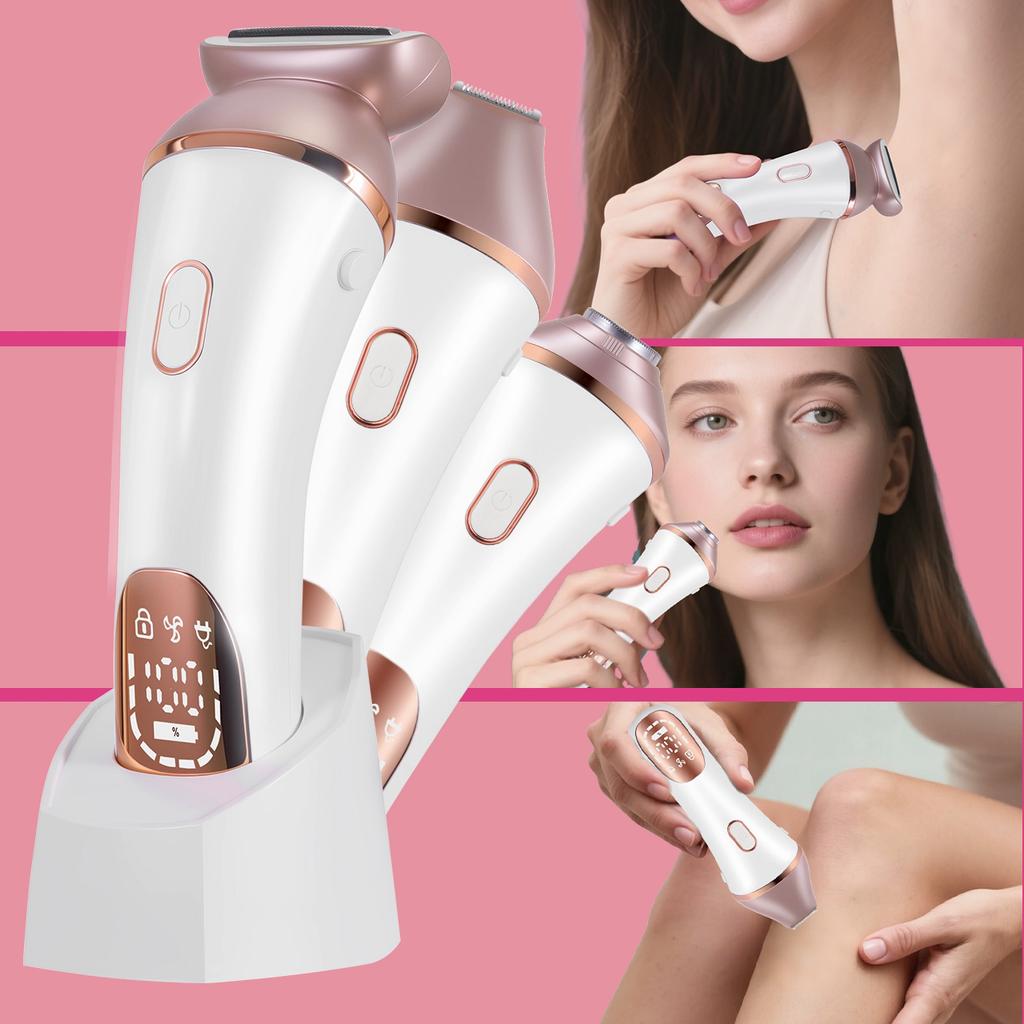Women's Hair Remover Shaver Wet/Dry Use Underarm Intimate Area Trimmer Hair Removal Instrument Smart Rechargeable Three-Head