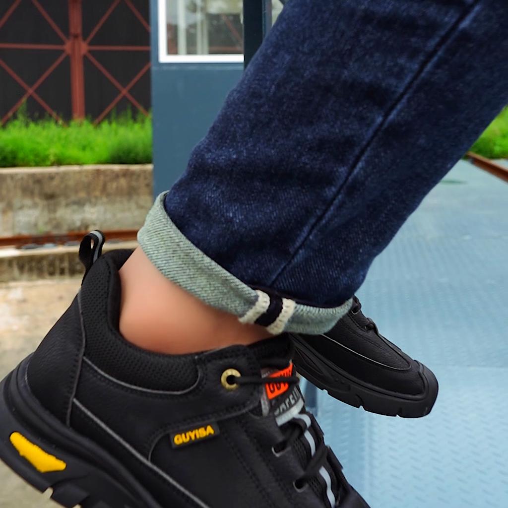 Black Leather Work Safety Shoes Men Safety Boots Anti-smash Anti-stab Work Shoes Sneakers Steel Toe Shoes Male Work Boot Indestructible