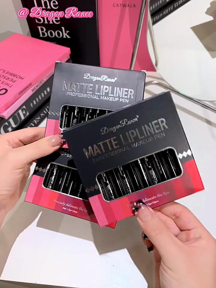 12 stk/pakke Dragon Ranee Matt Lipliner & Kontursett - Nudefarge Treblyanter for Naturlig Leppedefinisjon