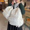 College Style Bow Print Schoolbag Women's Corduroy Backpack Large Capacity Student Backpack